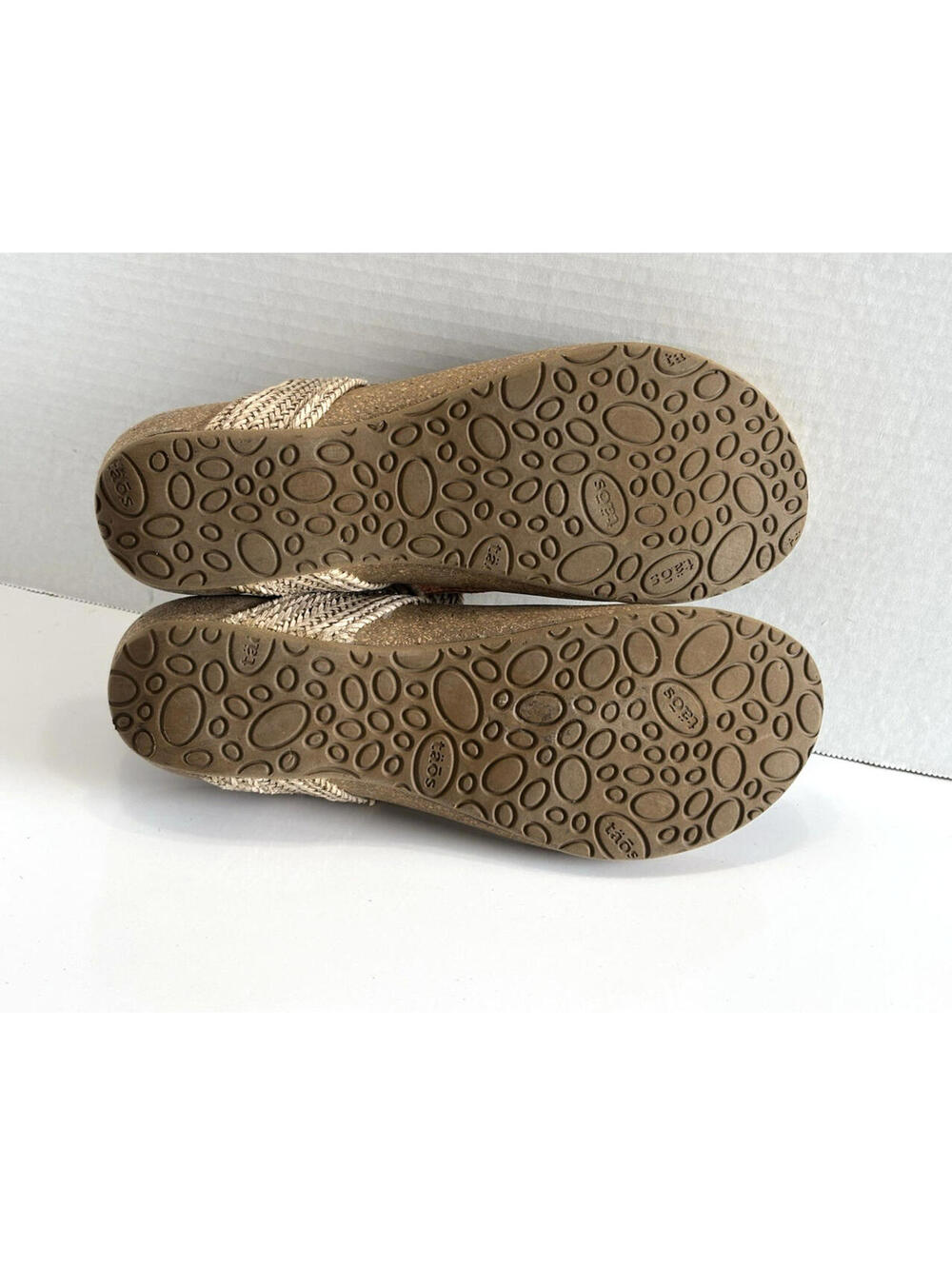 Taos Footwear Pam Women’s Size 9 Beige Woven Leather Thong Slide Sandals Cork - Picture 8 of 9